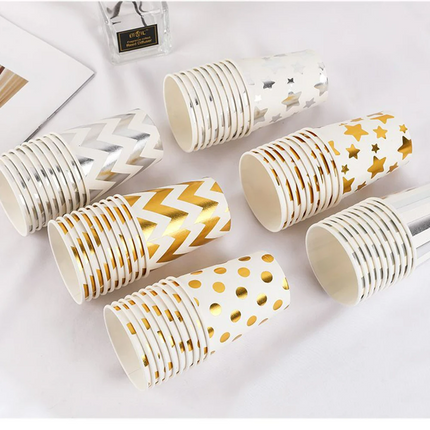 gold and silver color paper cups