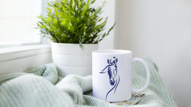 white mug with Arabian horse illustration