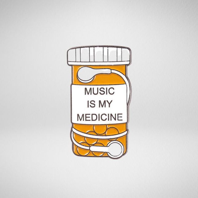 Music is my medicine written enamel pin