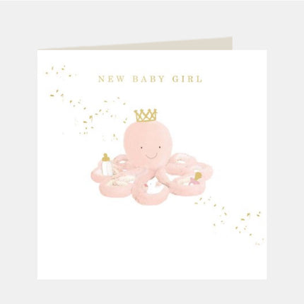 new born baby girl card with octopus design pink