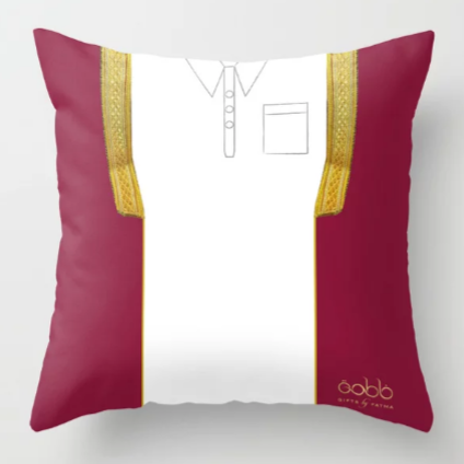 Bisht Pillow with red traditional Bisht design | مخدة البشت - By Fatma